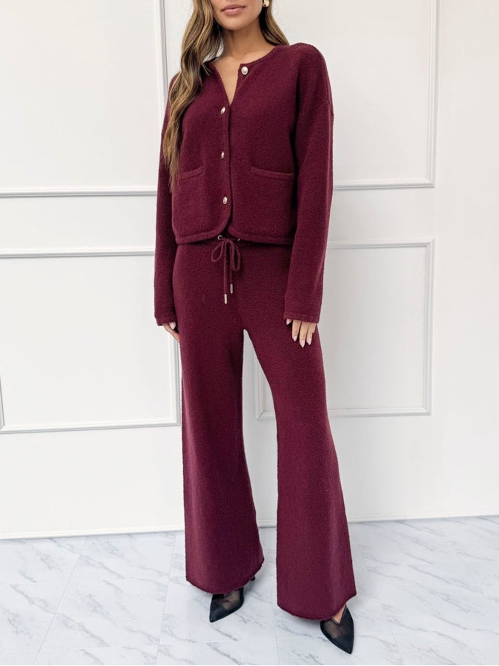 NWT Splendid x Cella Jane Boucle Cardigan Medium Rosewood Cropped Gold Buttons